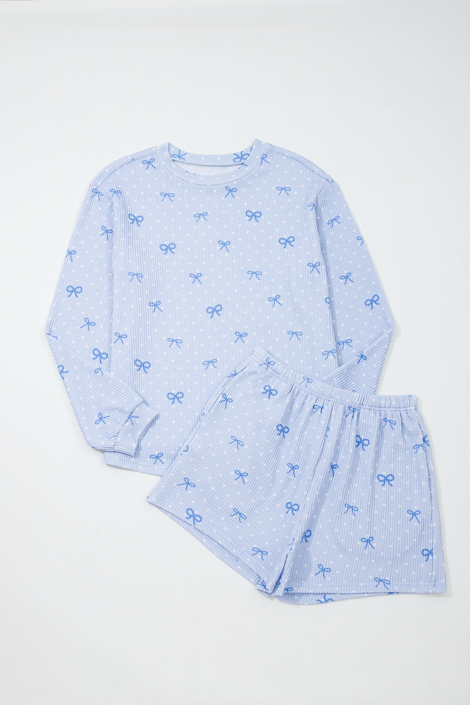 Sky Blue Polka Dot & Heart Print Two Piece Set