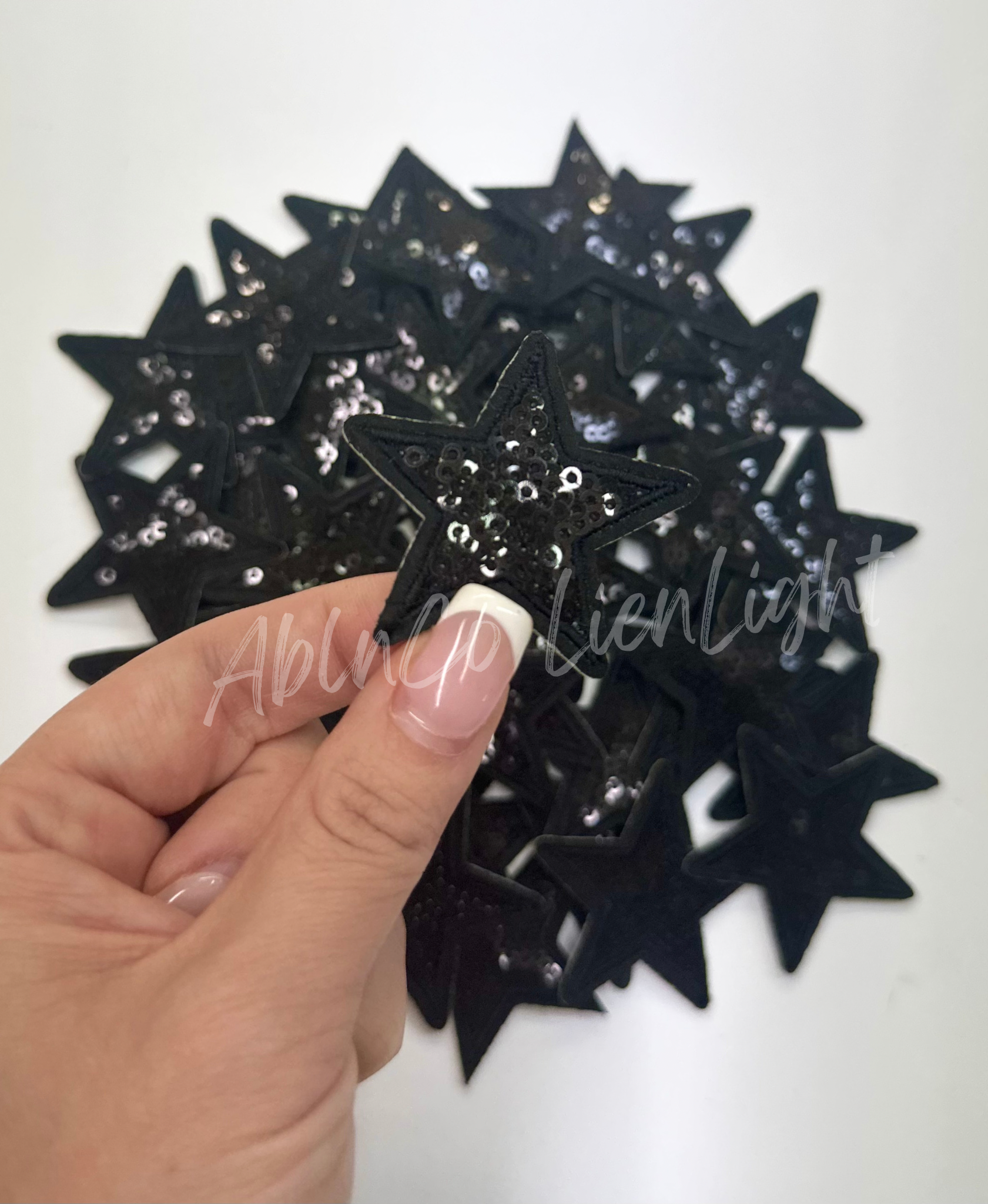 2" Black Sequin Star Iron On Patch