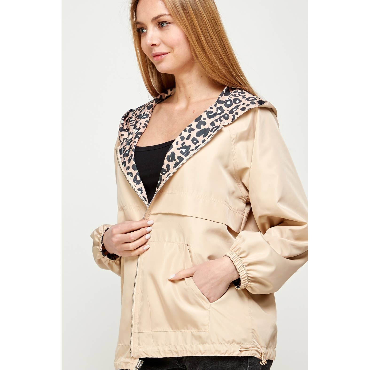 Tan Leopard Reversible Windbreaker Hoodie