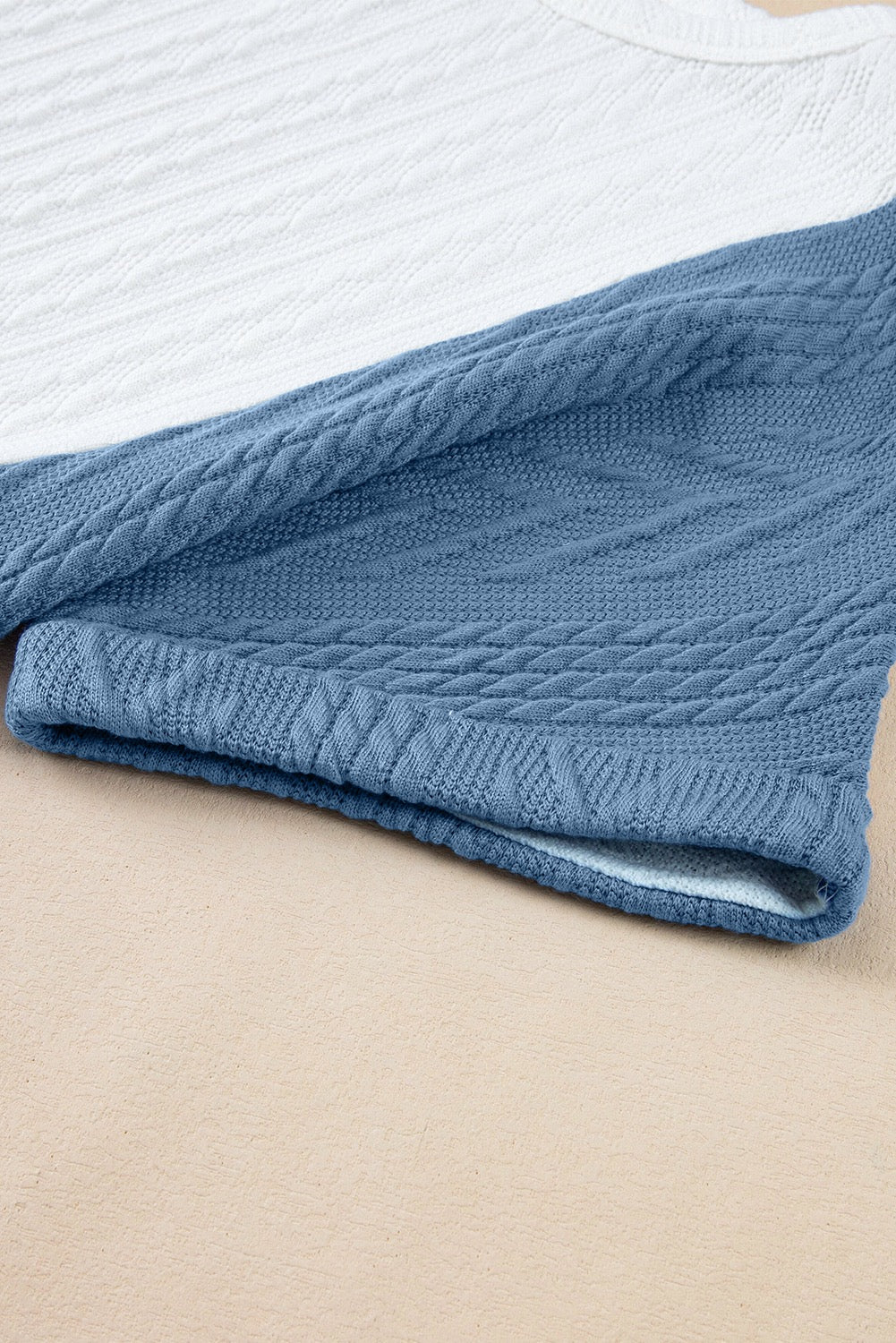 Light Blue Textured Color Block Loose Fit T-Shirt