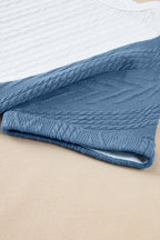 Light Blue Textured Color Block Loose Fit T-Shirt