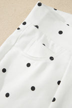 Hem Shorts White Polka Dot Print Embroidered Scallop