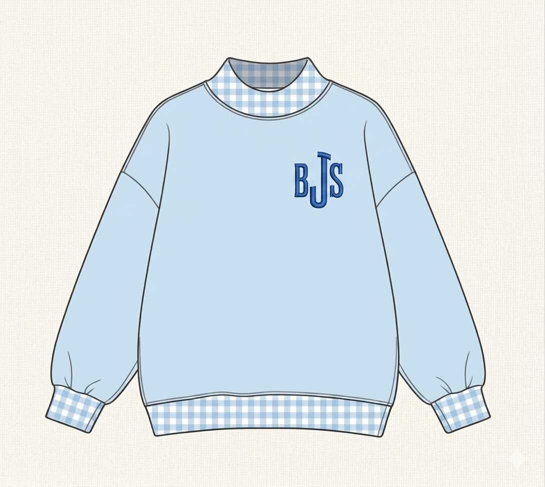 Camo/ Plaid Gingham Embroidered Mock Neck