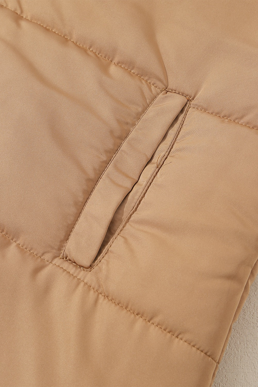 Khaki Oversized Stand Collar Zip Winter Vest