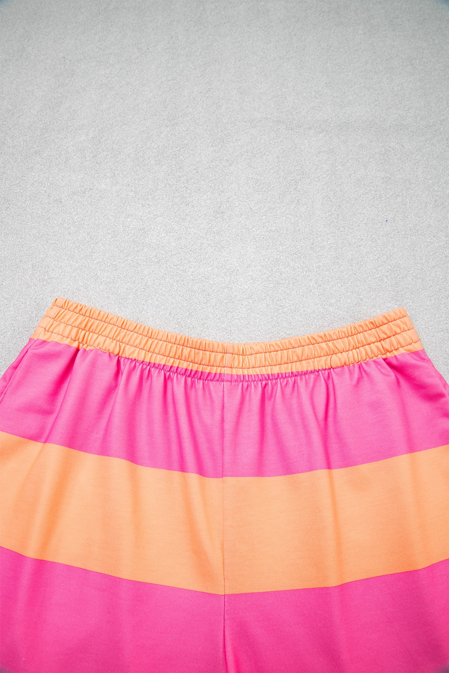 Pink Stripe Long Sleeve Casual Top Drawstring Shorts 2pcs Set