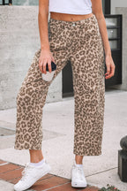 Khaki Leopard Print Barrel Leg Jeans