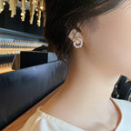 Sparkling Bow Pearl diamond Stud Earrings