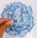 Light blue checkered lightning bolt filler patch iron on