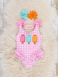 Pretty Popsicles Embroidered Gingham Ruffle Swimsuit