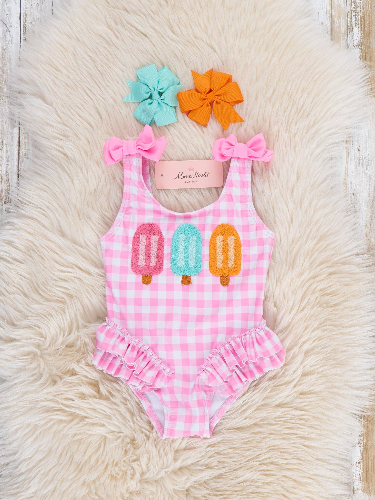 Pretty Popsicles Embroidered Gingham Ruffle Swimsuit