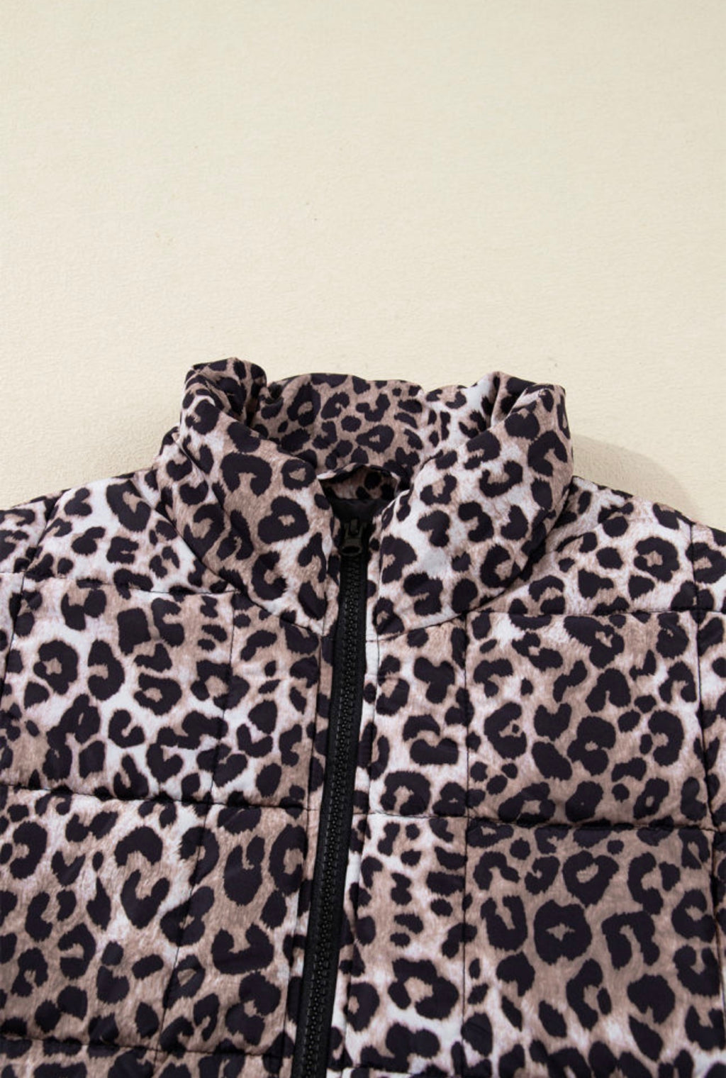Brown Leopard Quilted Puff Vest
