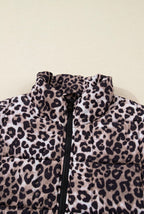 Brown Leopard Quilted Puff Vest