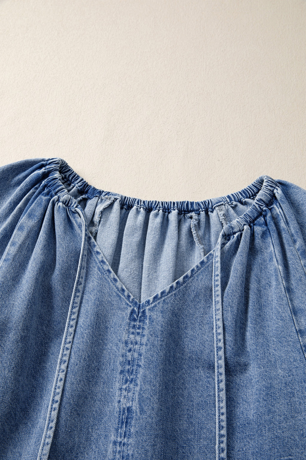 Myosotis Puff Sleeve V-Neck Ruffled Loose Denim Mini Dress