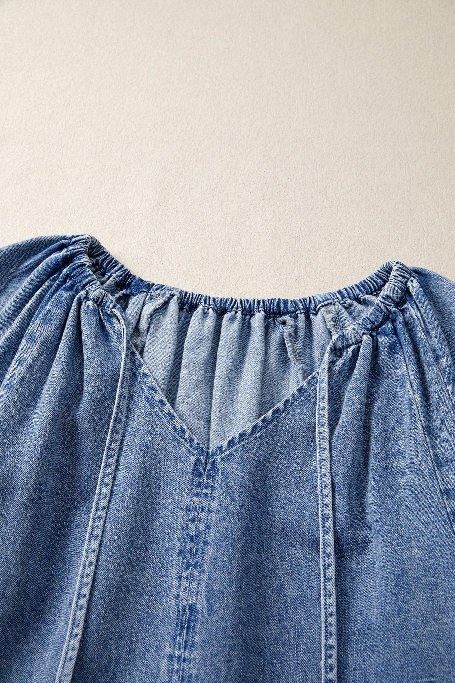 Myosotis Puff Sleeve V-Neck Ruffled Loose Denim Mini Dress