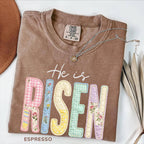 Comfort Color Faux Patchwork He Is Risen Shirt, Easter Tee
