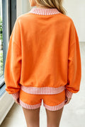 Polka Dot/Gingham Trim Baggy Pullover 2-Piece Short Setting