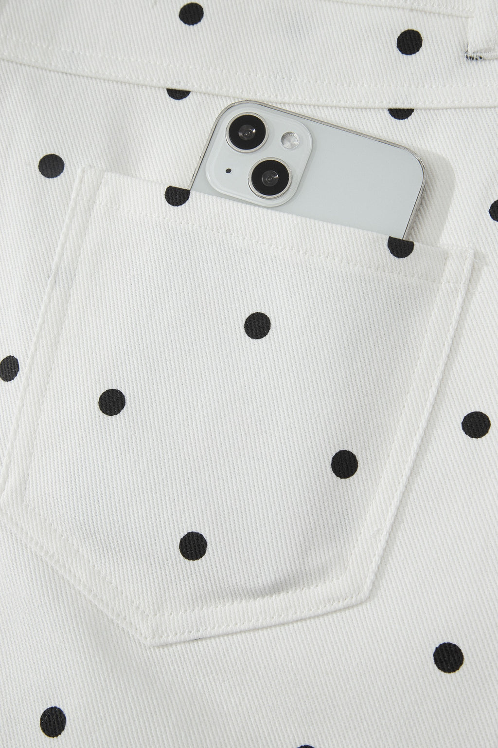 Hem Shorts White Polka Dot Print Embroidered Scallop