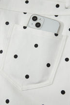 Hem Shorts White Polka Dot Print Embroidered Scallop