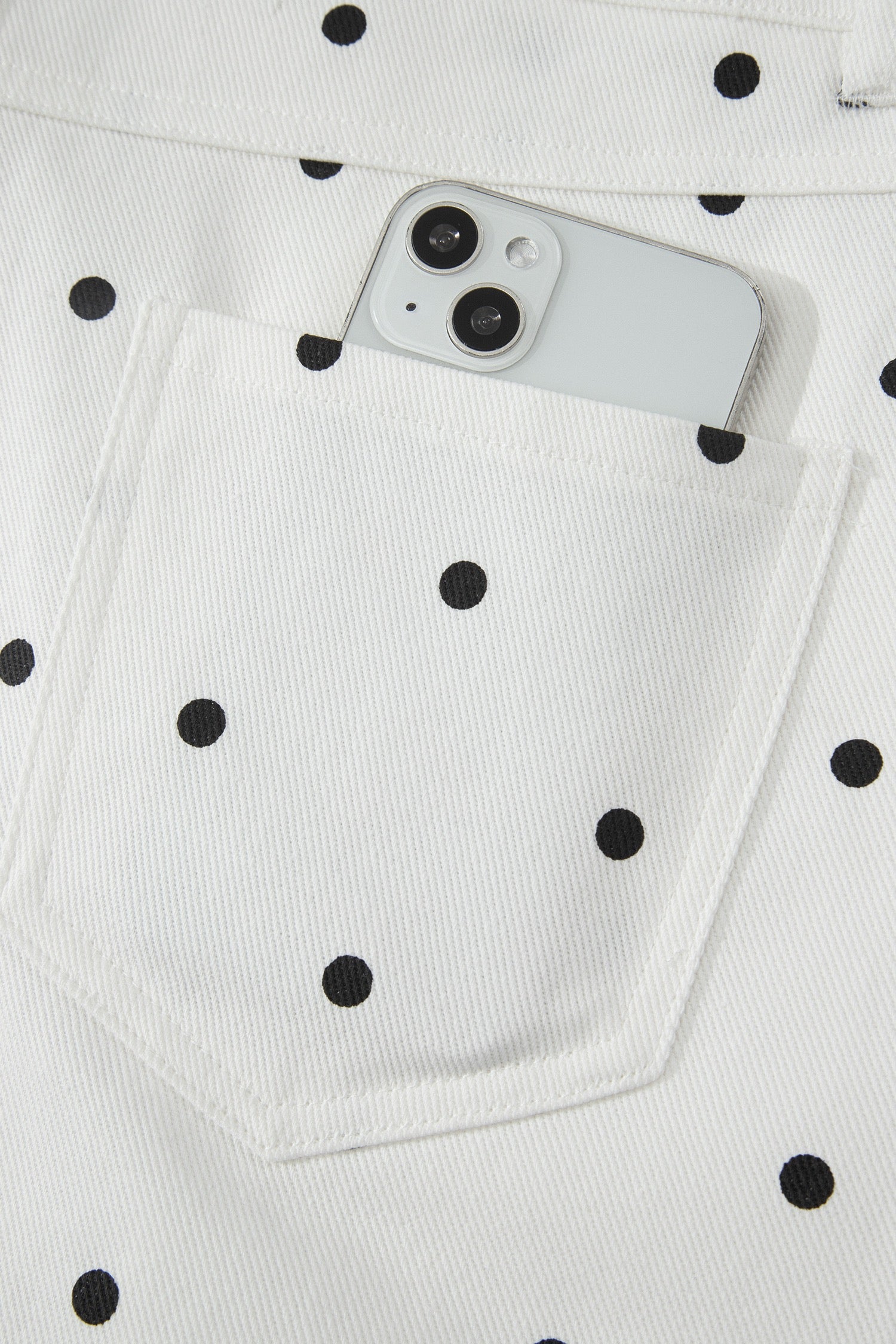 Hem Shorts White Polka Dot Print Embroidered Scallop