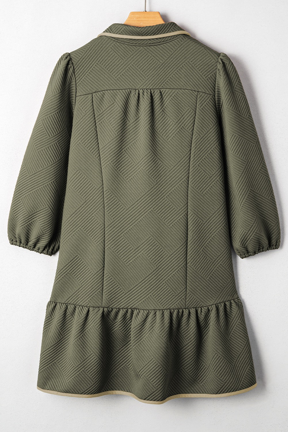 Jungle Green Quarter Zip Collar Bracelet Sleeve Textured Mini Dress