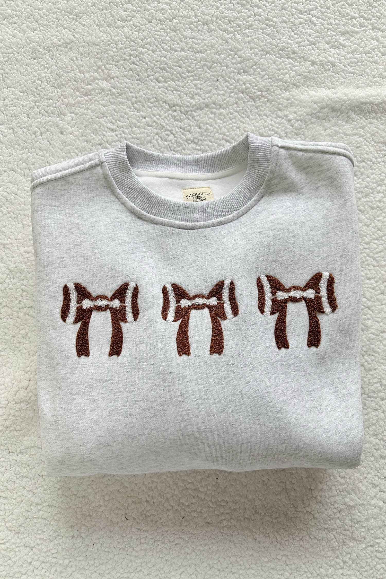 Light Grey Embroidered Football Bow Back Long Sleeve Sweatshirt