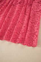Coral Floral Lace Overlay Zip Up V Neck Smocked Waist Sleeveless Dress
