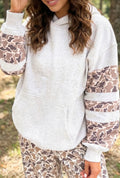 Light Grey Patchwork Camo Long Sleeve Hoodie