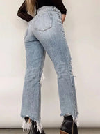 Distressed High-Waisted Straight Leg Jean