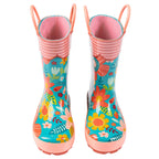 Turquoise Floral All Over Print Rain Boots