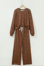 Relaxed Pant Set Brown Leopard Print Long Sleeve Top