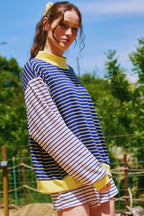 Shift Pant Set - Blue Stripe Striped Ribbed Long Sleeve