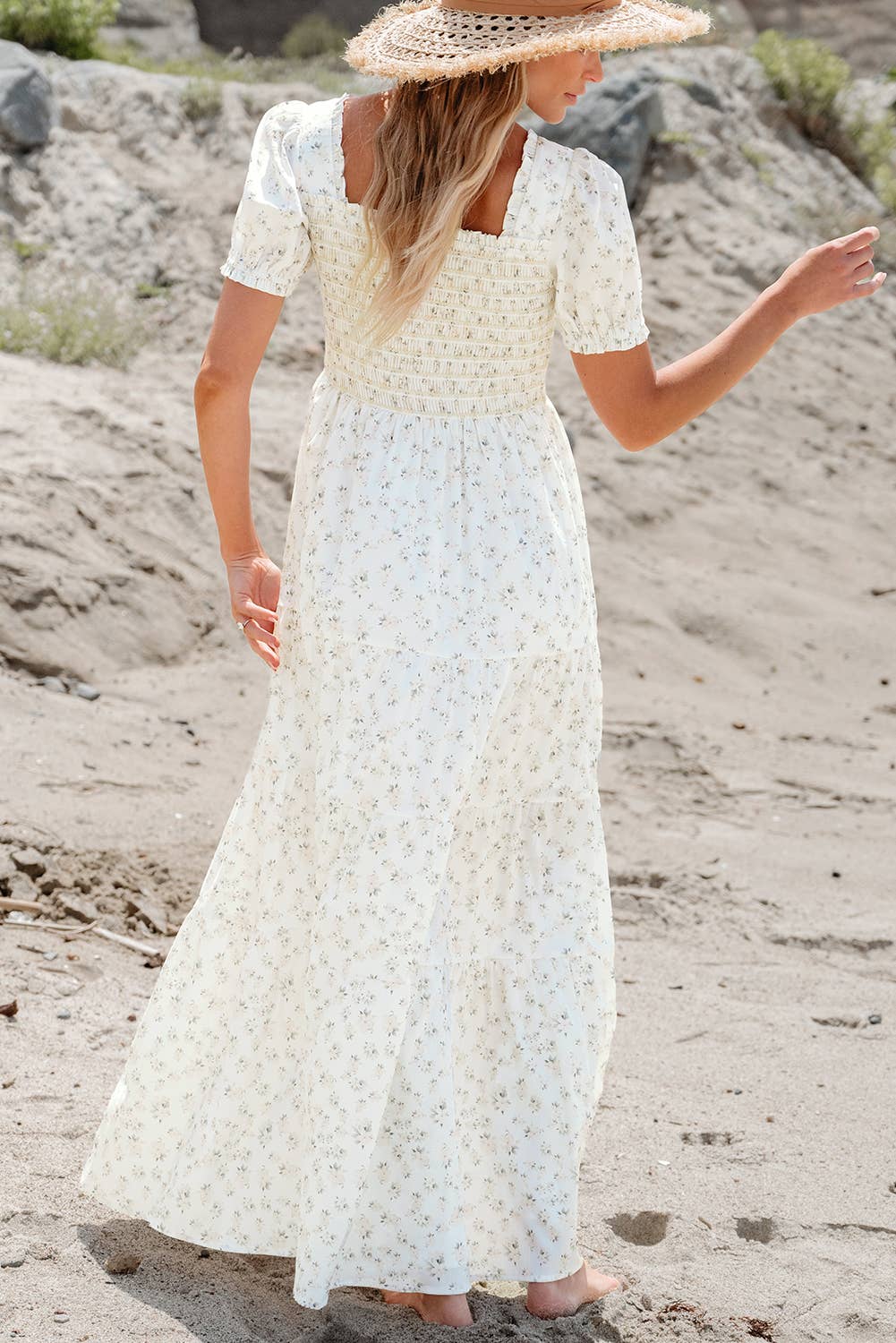 Boho Floral Print Ruffled Shirred Tiered Maxi Dress | S-XL