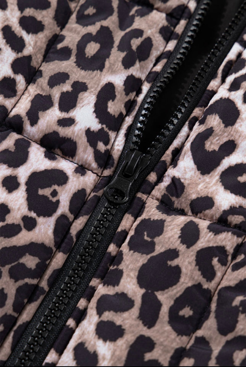 Brown Leopard Quilted Puff Vest