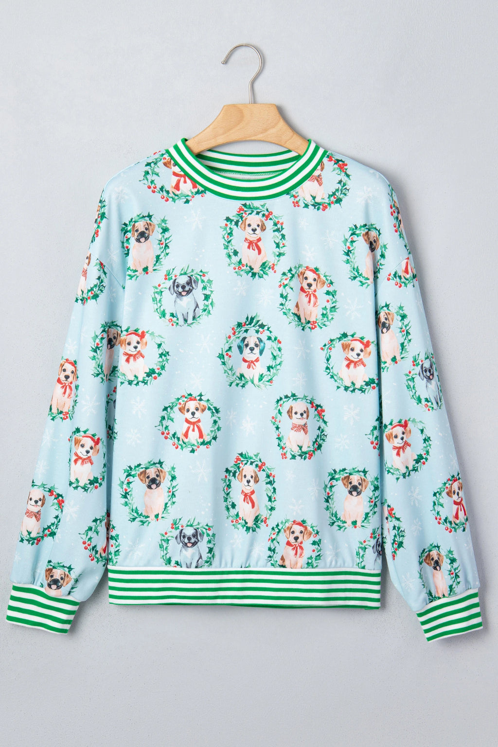 Sky Blue Abstract Dog Print Ribbed Cuff Sweatshirt