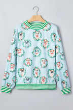 Sky Blue Abstract Dog Print Ribbed Cuff Sweatshirt