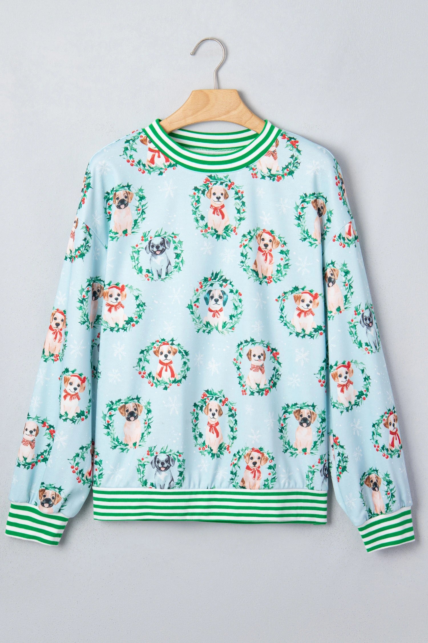 Sky Blue Abstract Dog Print Ribbed Cuff Sweatshirt