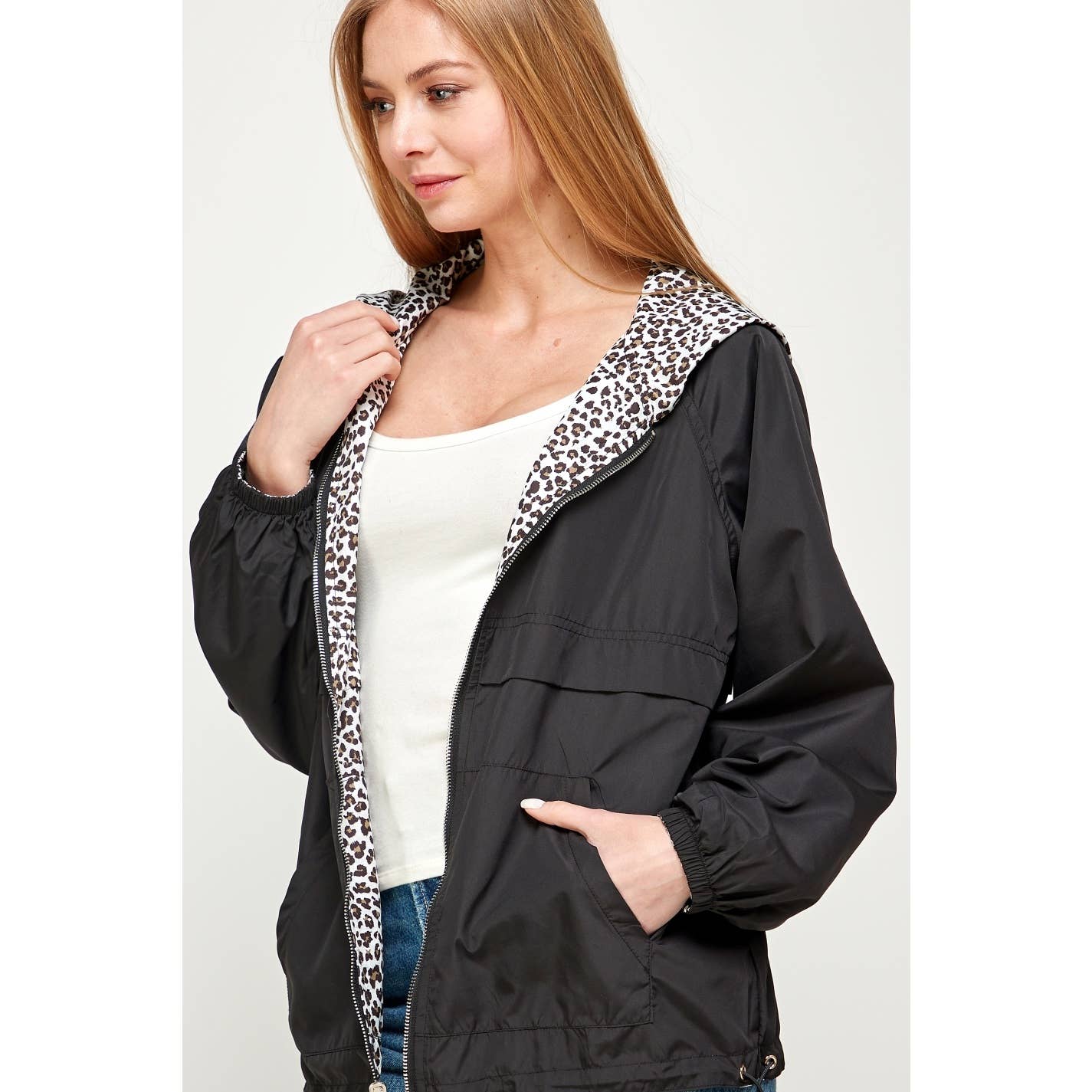 Tan Leopard Reversible Windbreaker Hoodie