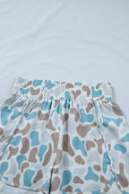 Plus Camo Print Shirred High Waist Athleisure Shorts (S-4X)