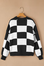 Black Checkered Bishop Sleeve Sweater