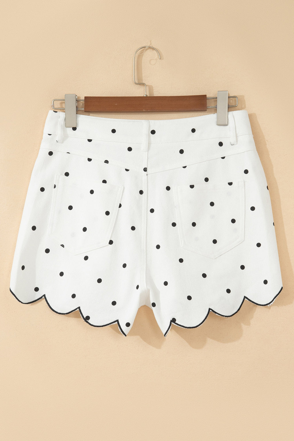 Hem Shorts White Polka Dot Print Embroidered Scallop