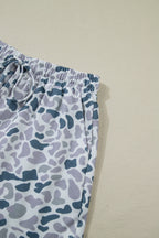 Grey Camo Print Polo Collar Tee & Shorts Set