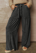 Mineral Wash Tiered Wide Leg Patchwork Drawstring Pants S-4X