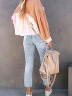 Plain waffle knit button up crop shacket