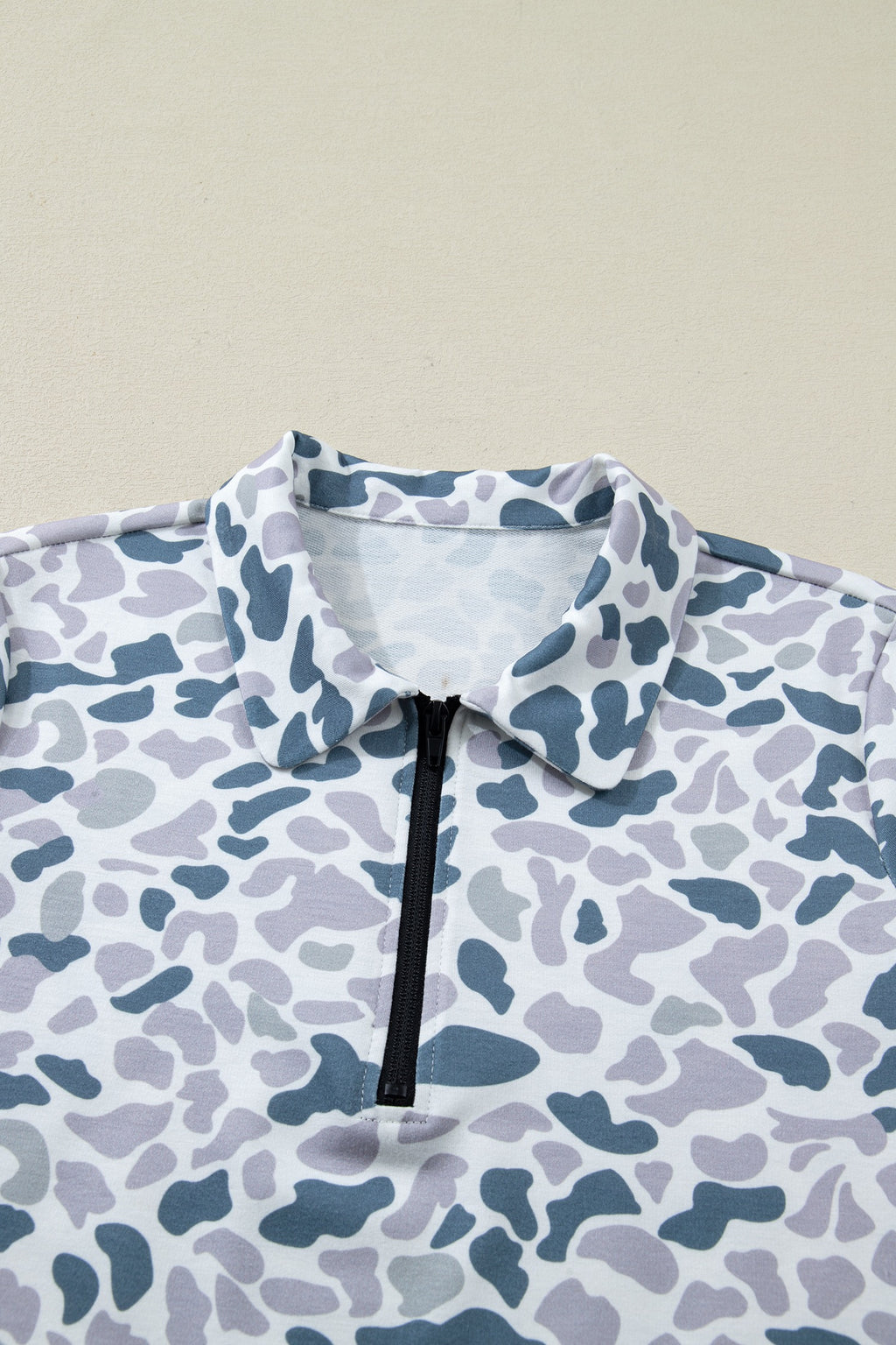 Grey Camo Print Polo Collar Tee & Shorts Set