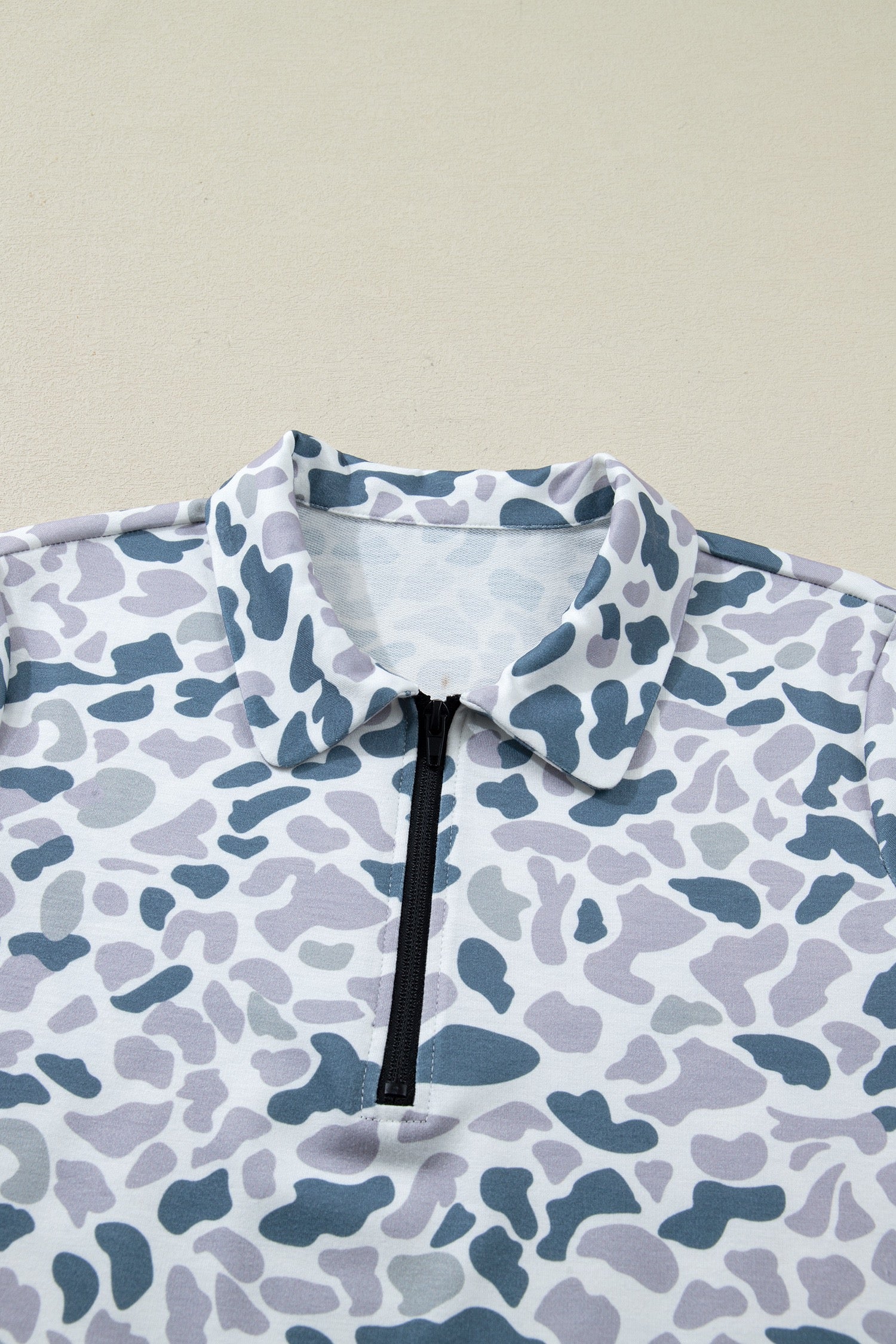 Grey Camo Print Polo Collar Tee & Shorts Set