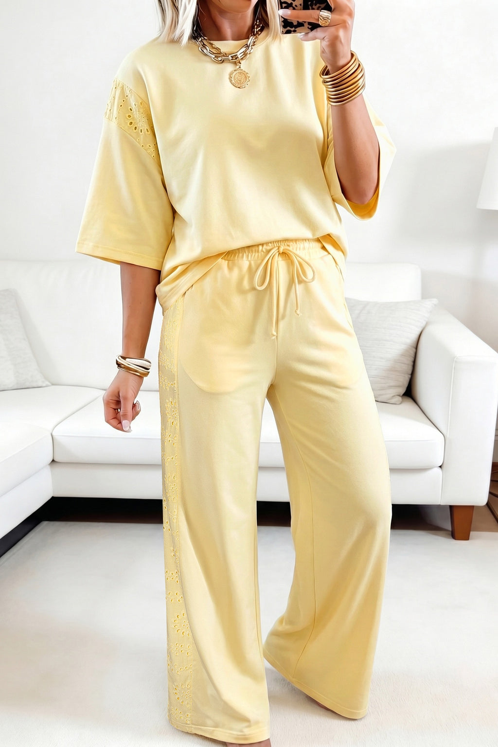 Sachet Pink Lace Two-Piece Pant Set