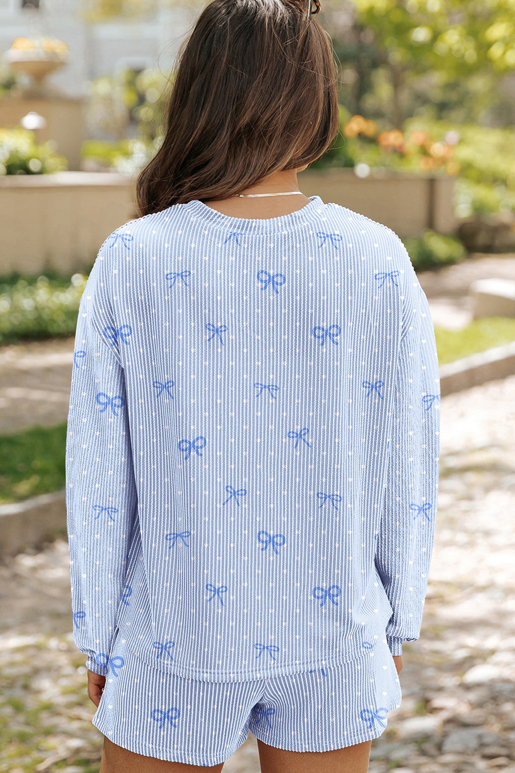 Sky Blue Polka Dot & Heart Print Two Piece Set