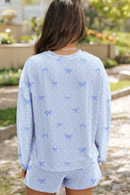 Sky Blue Polka Dot & Heart Print Two Piece Set