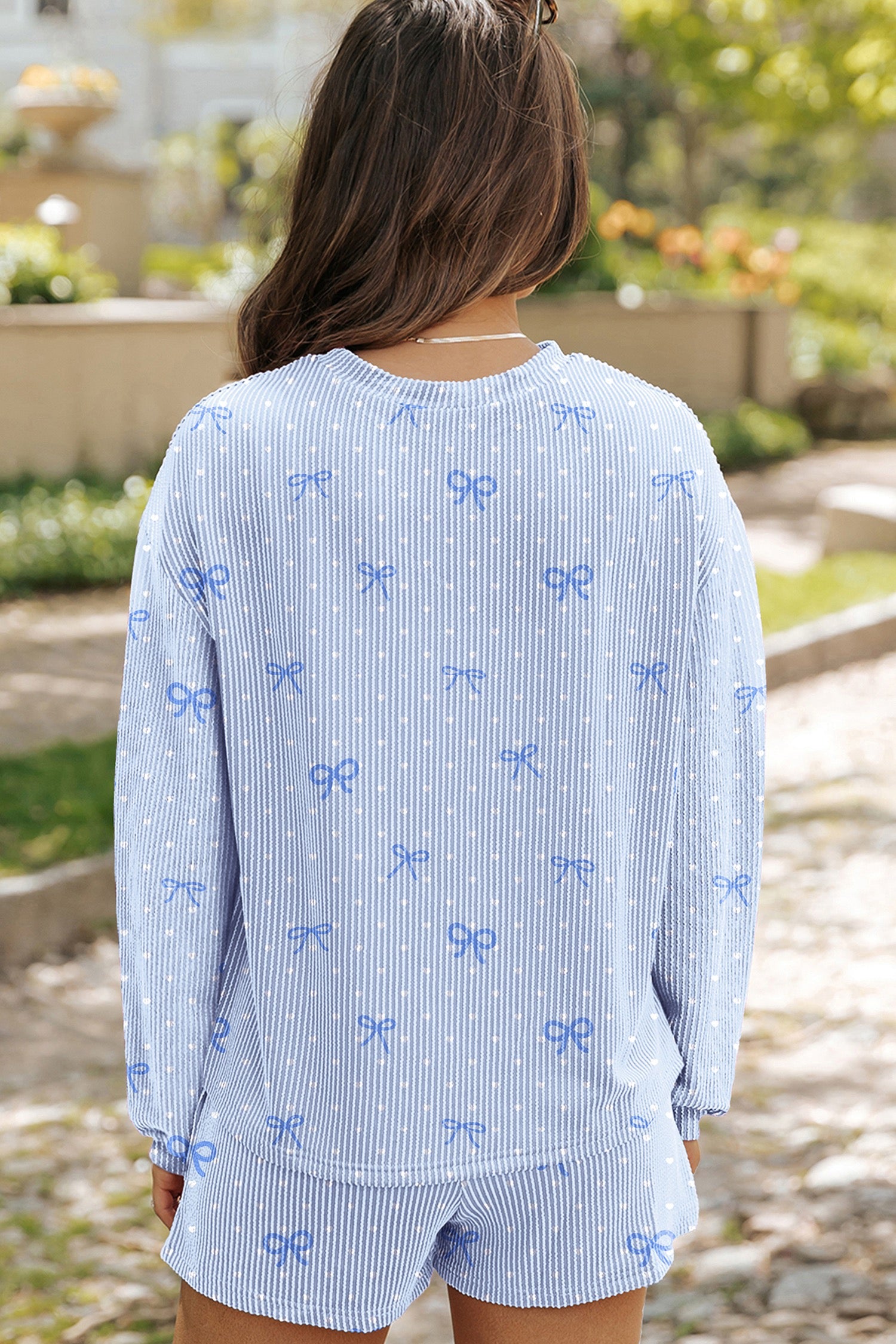 Sky Blue Polka Dot & Heart Print Two Piece Set