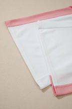 White Two-tone Color Block Patchwork Tee Drawstring Loose Pant Set